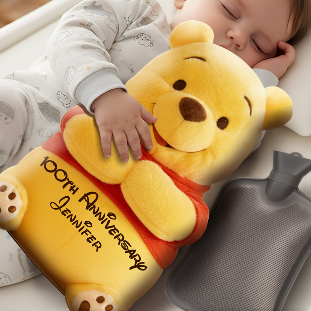 Thoughtful Gift For Girlfriend - Personalized Yellow Bear Hot Water Bottle With Cover