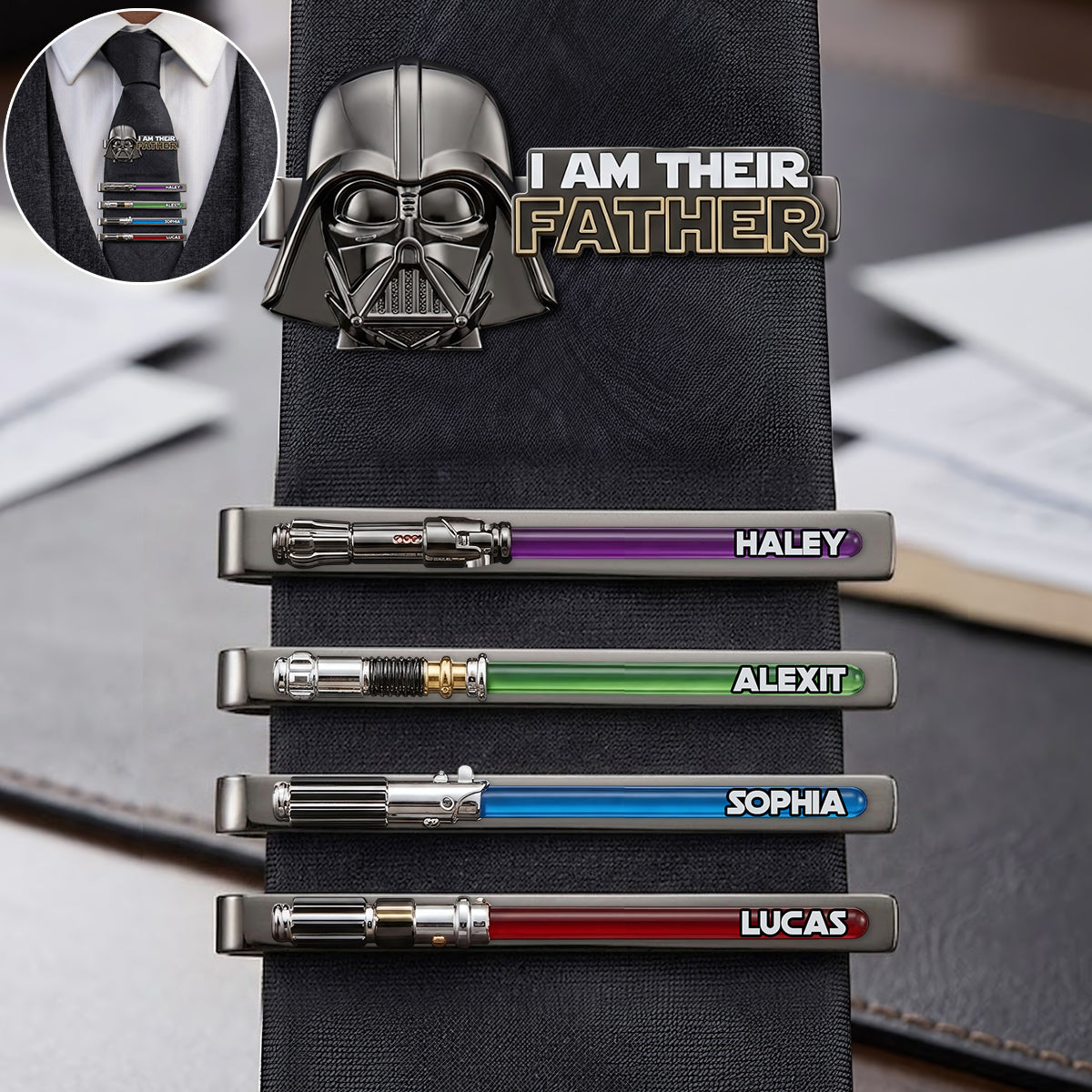 Best Dad Ever - Personalized The Force Tie Clip