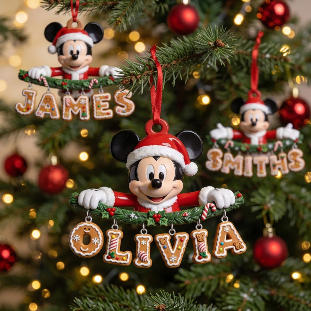Christmas Name Letter Mouse Ears - Personalized Mouse Ornament With Charm