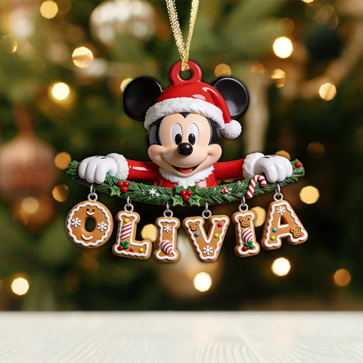 Christmas Name Letter Mouse Ears - Personalized Mouse Ornament With Charm