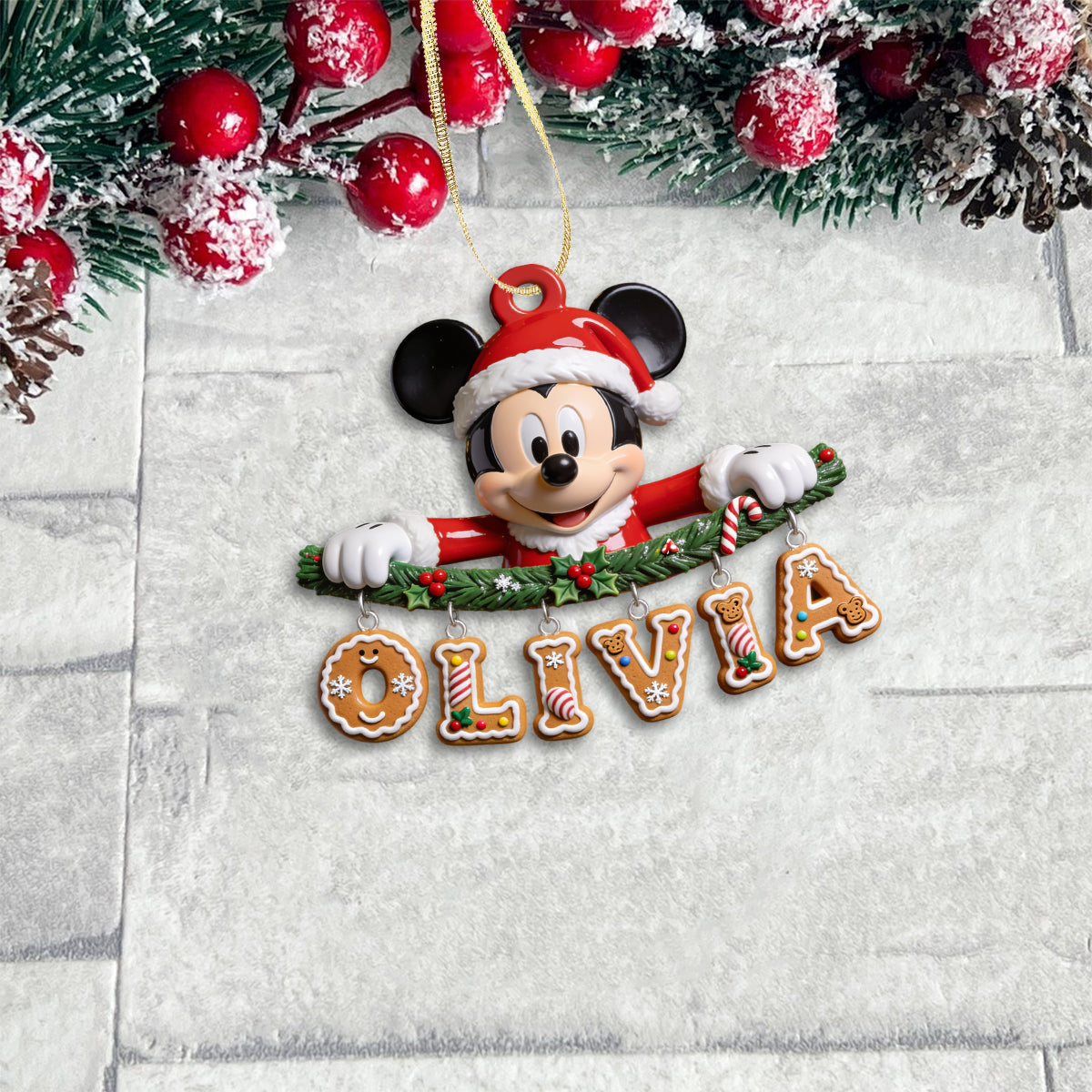 Christmas Name Letter Mouse Ears - Personalized Mouse Ornament With Charm