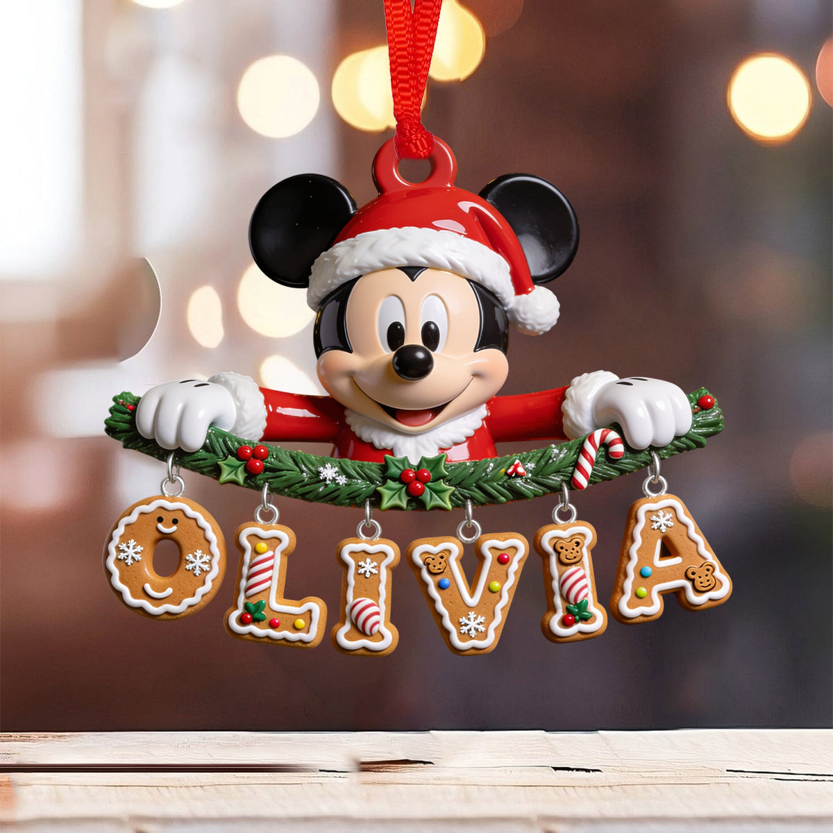 Christmas Name Letter Mouse Ears - Personalized Mouse Ornament With Charm