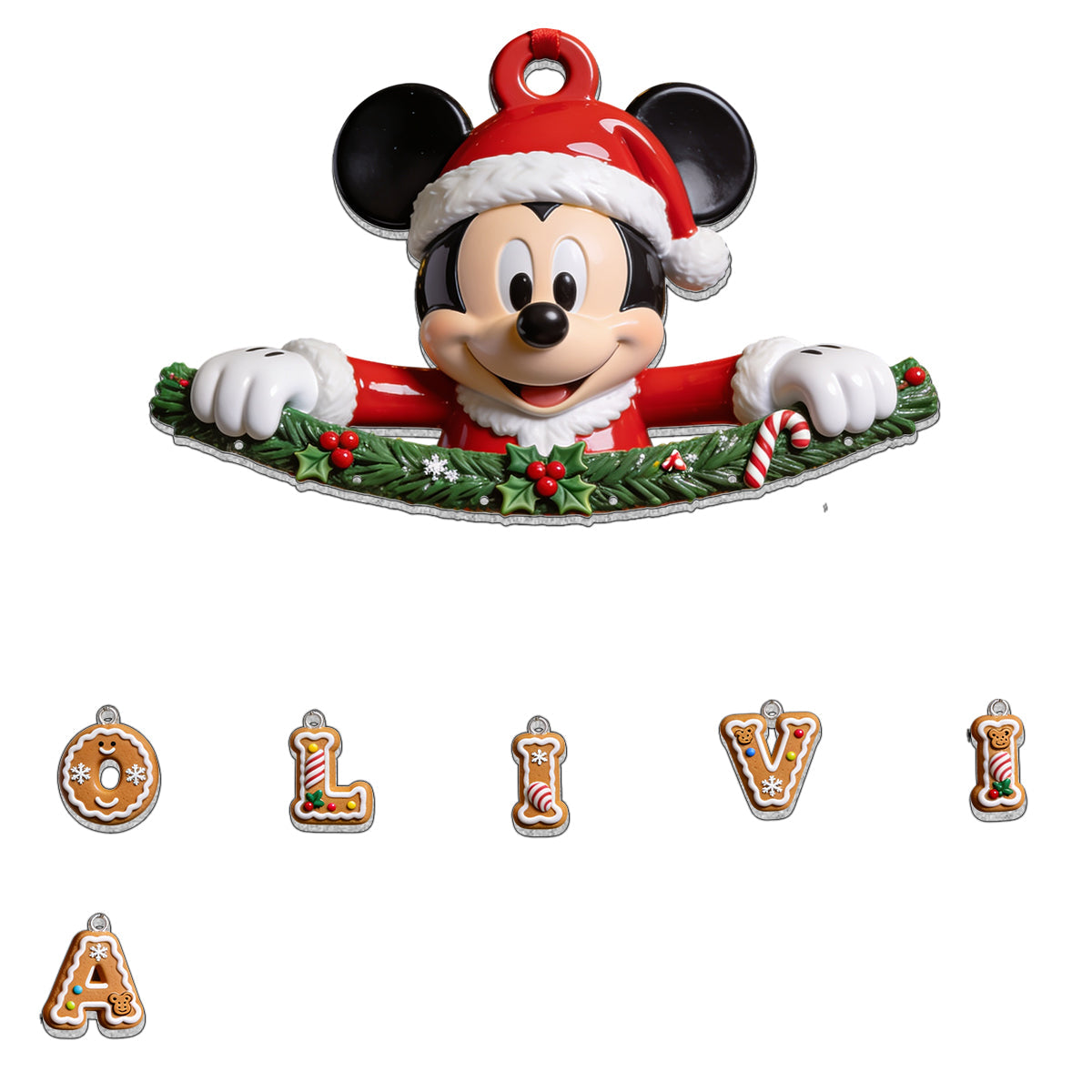 Christmas Name Letter Mouse Ears - Personalized Mouse Ornament With Charm