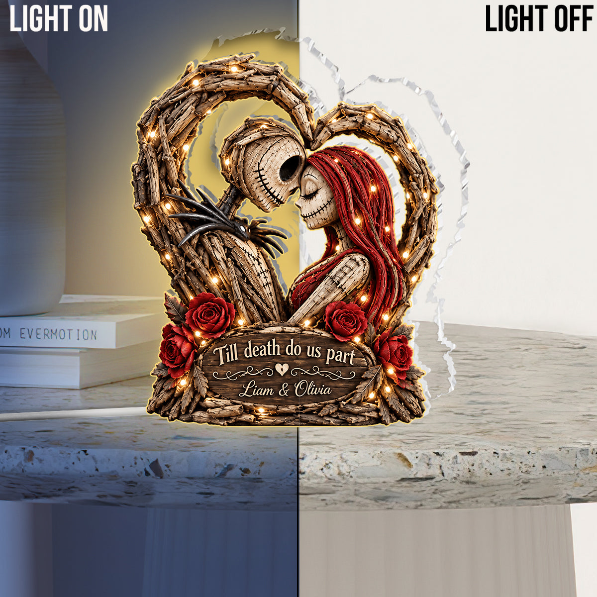 Skeleton Couple Heart - Personalized Nightmare Acrylic LED Night Light