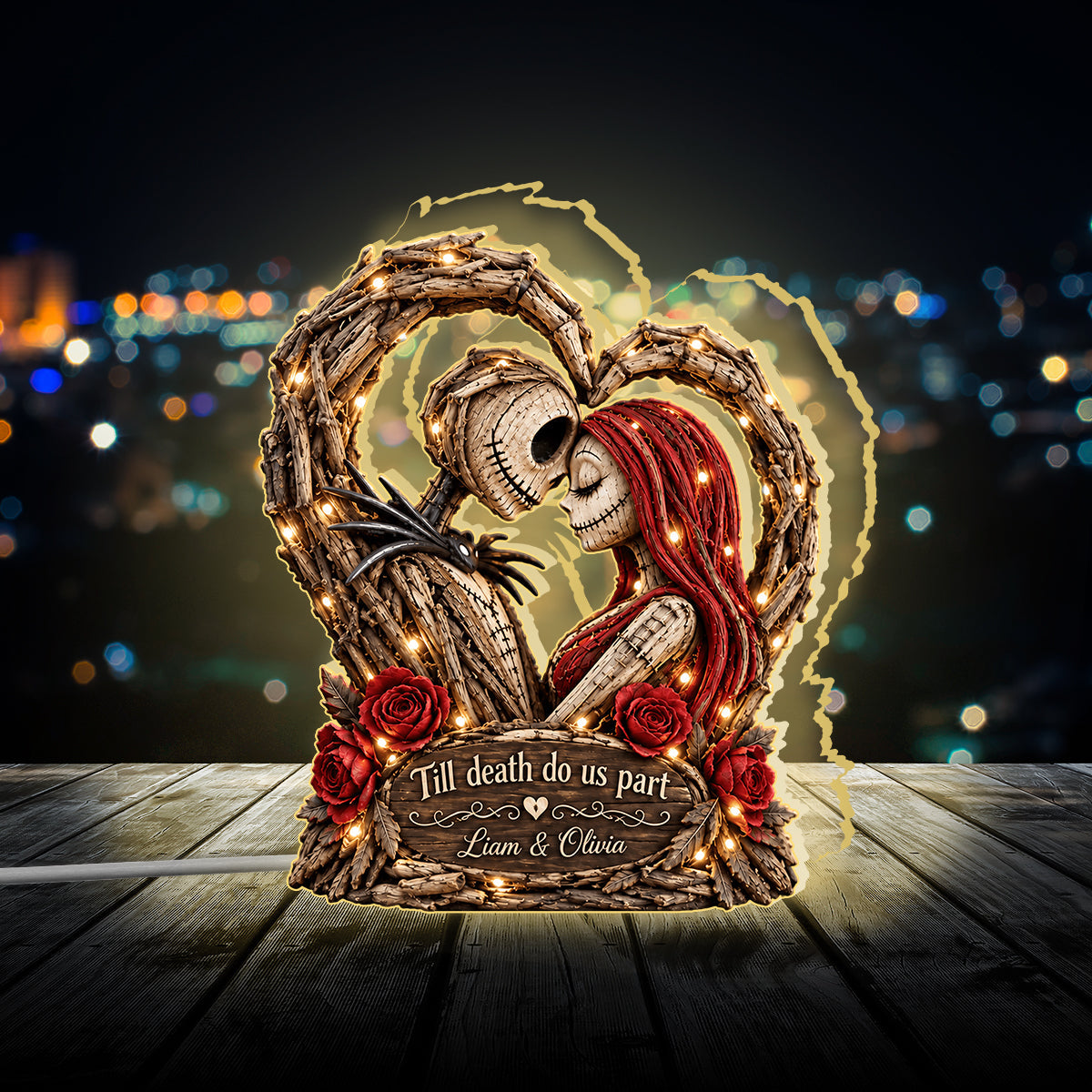 Skeleton Couple Heart - Personalized Nightmare Acrylic LED Night Light