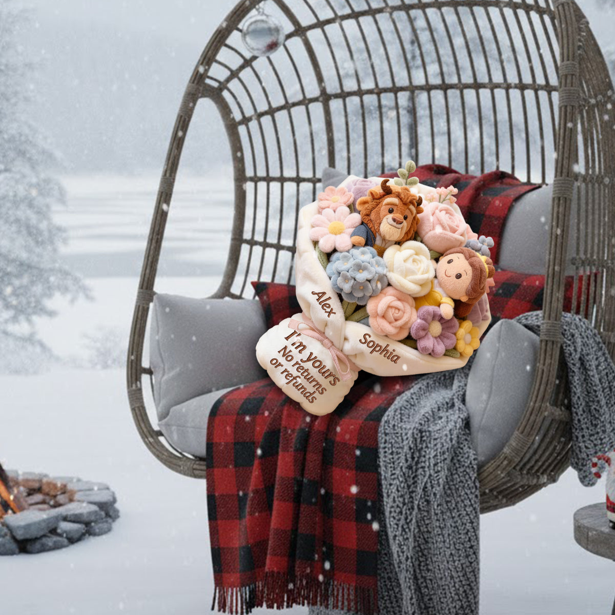 I'm Yours No Returns Or Refunds Bouquet - Personalized Beauty And The Beast Faux Fur Shaped Pillow
