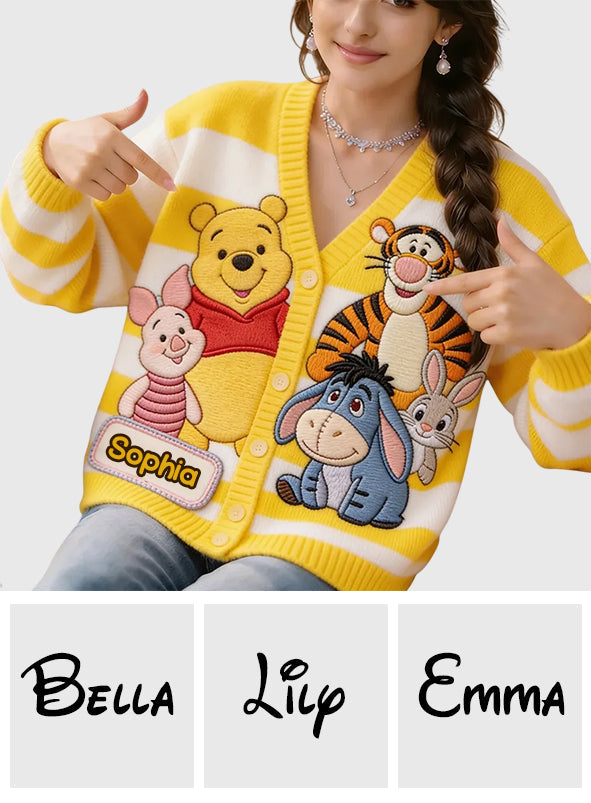 Friends - Personalized Yellow Bear Cardigan Sweater