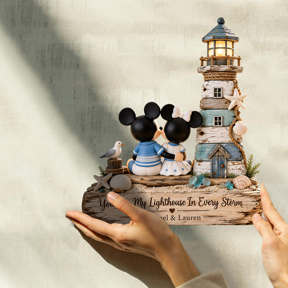 Your Are My Lighthouse In Every Storm - Personalized Mouse Custom Shaped Wood Plaque