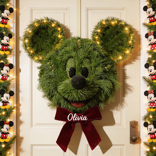 Mouse Ear Wreath Christmas - Personalized Mouse LED Light Acrylic Sign