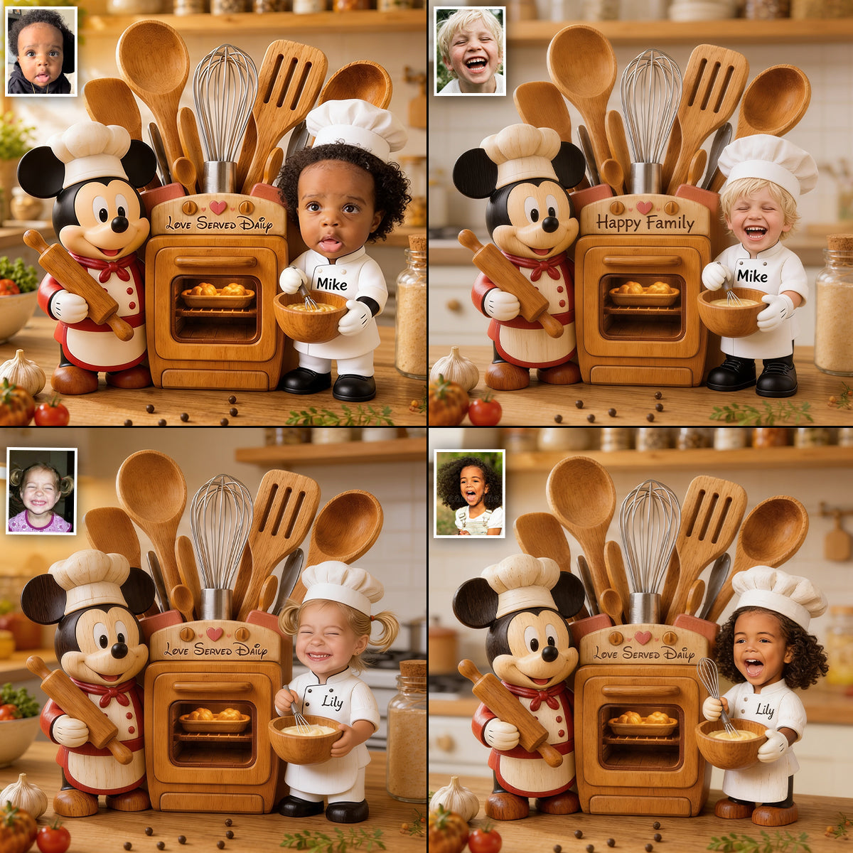 Kitchen Decor, Cartoon Mouse Fan Gift - Personalized Kid Wooden Desk Organizer