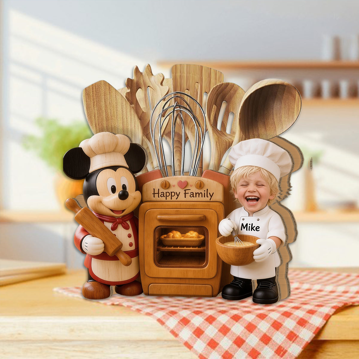 Kitchen Decor, Cartoon Mouse Fan Gift - Personalized Kid Wooden Desk Organizer