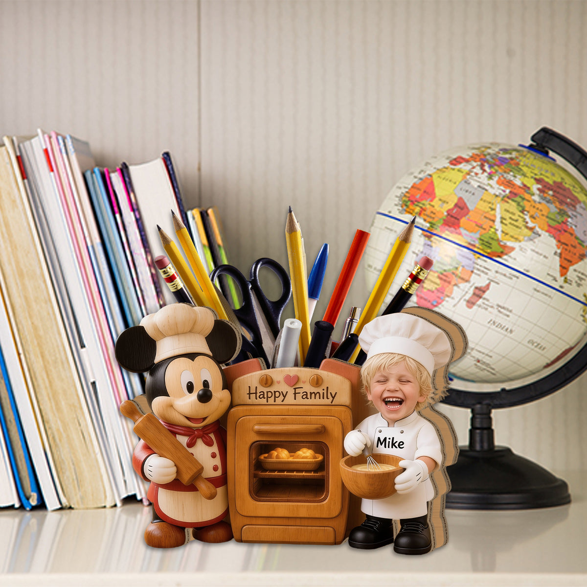 Kitchen Decor, Cartoon Mouse Fan Gift - Personalized Kid Wooden Desk Organizer