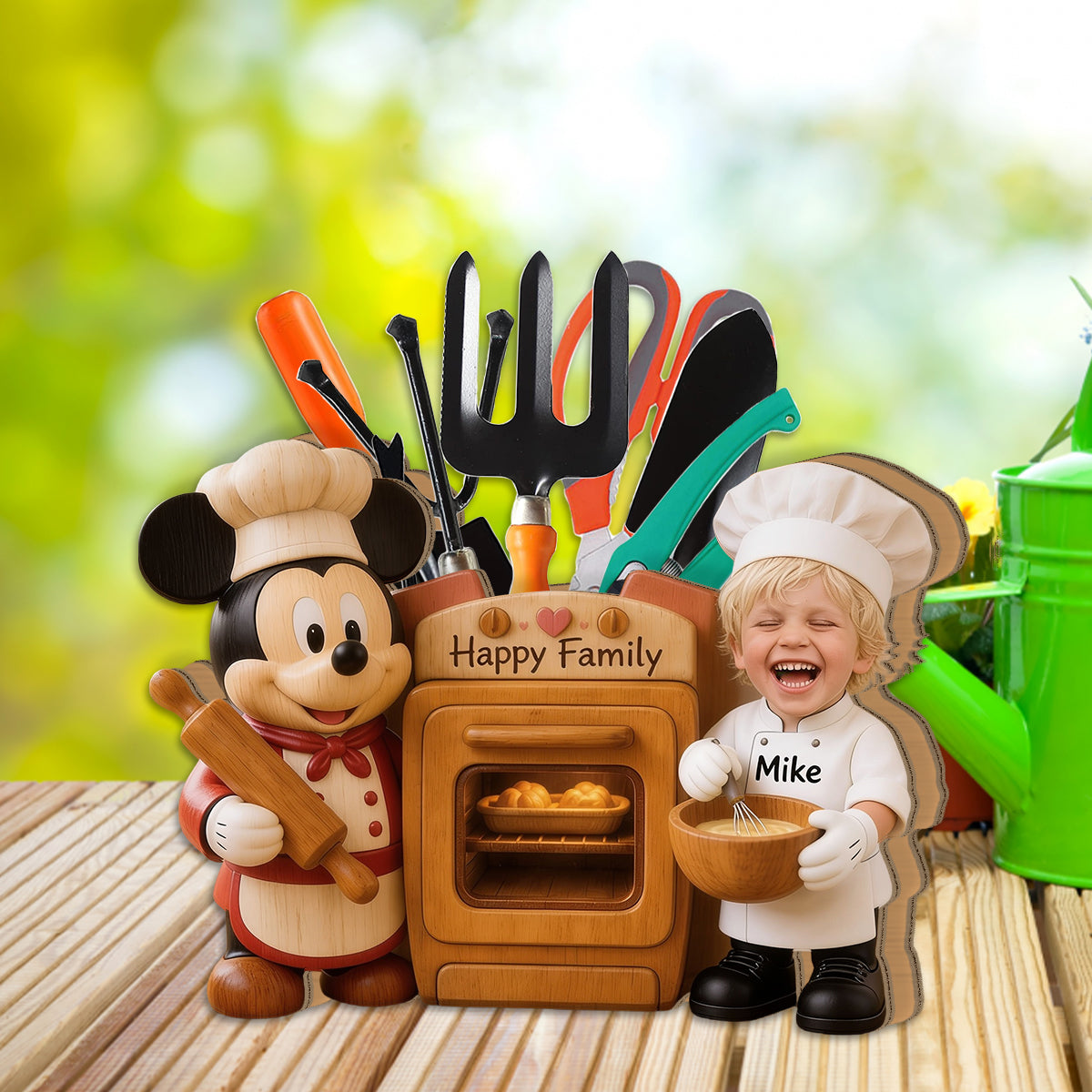 Kitchen Decor, Cartoon Mouse Fan Gift - Personalized Kid Wooden Desk Organizer