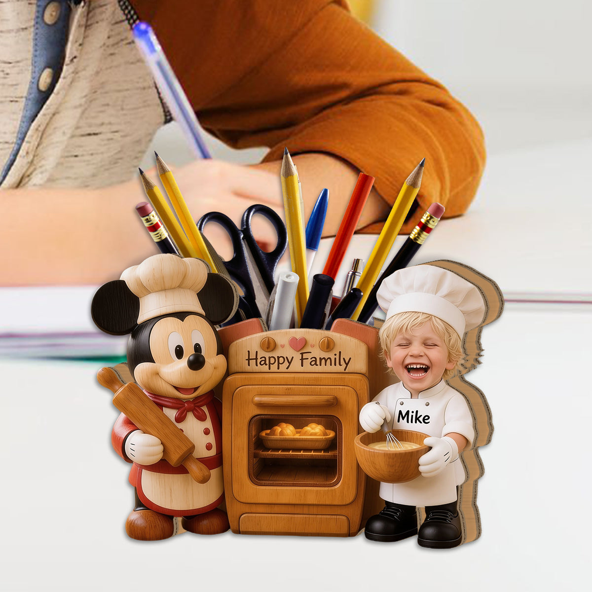 Kitchen Decor, Cartoon Mouse Fan Gift - Personalized Kid Wooden Desk Organizer