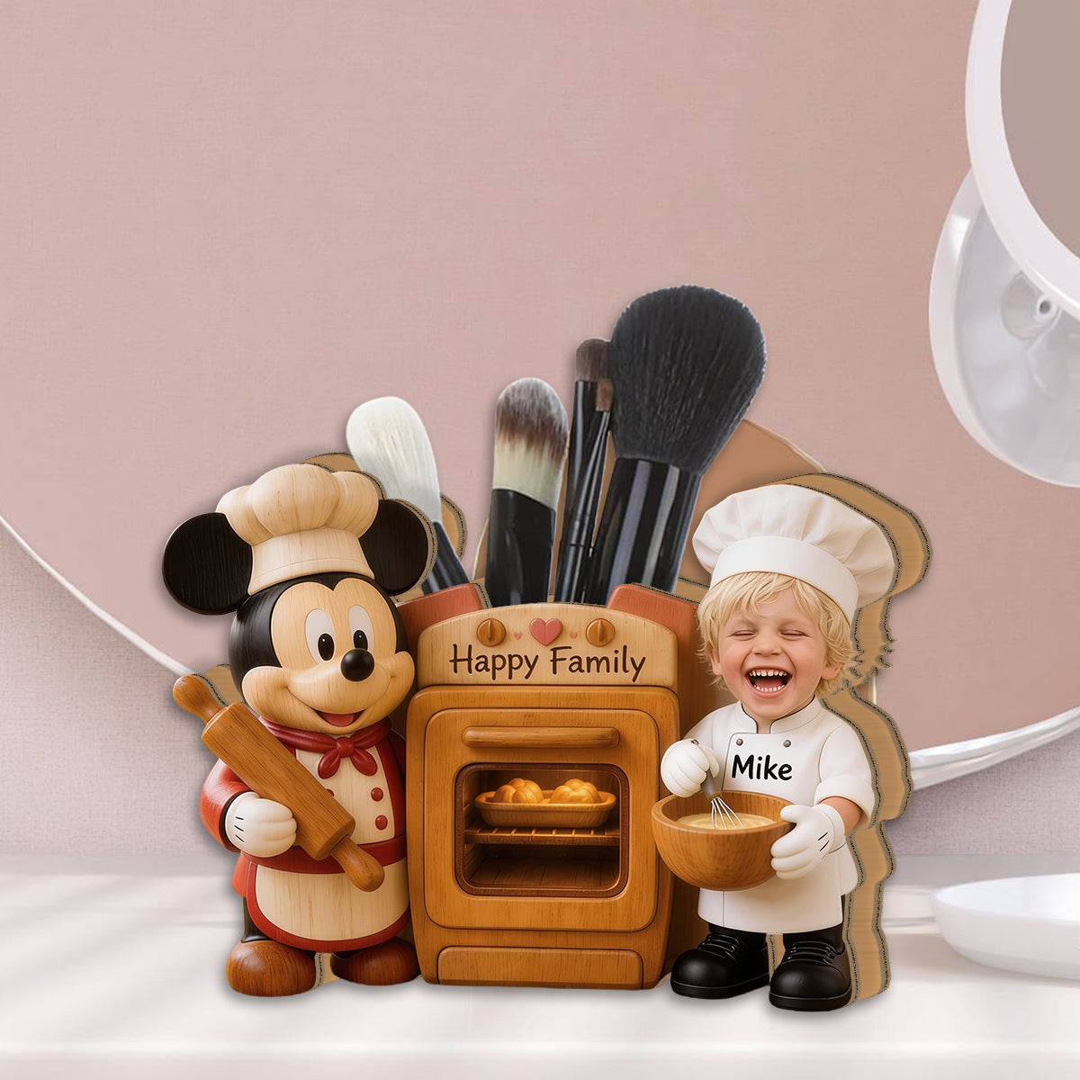 Kitchen Decor, Cartoon Mouse Fan Gift - Personalized Kid Wooden Desk Organizer
