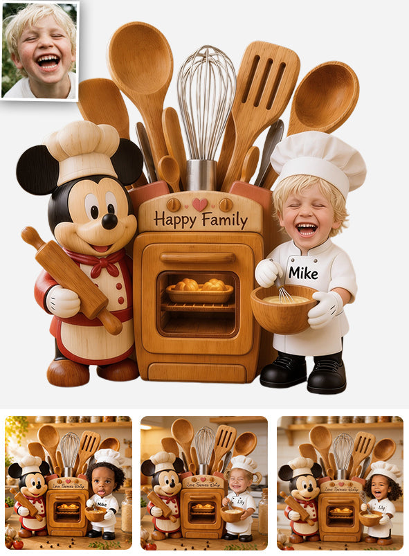 Kitchen Decor, Cartoon Mouse Fan Gift - Personalized Kid Wooden Desk Organizer