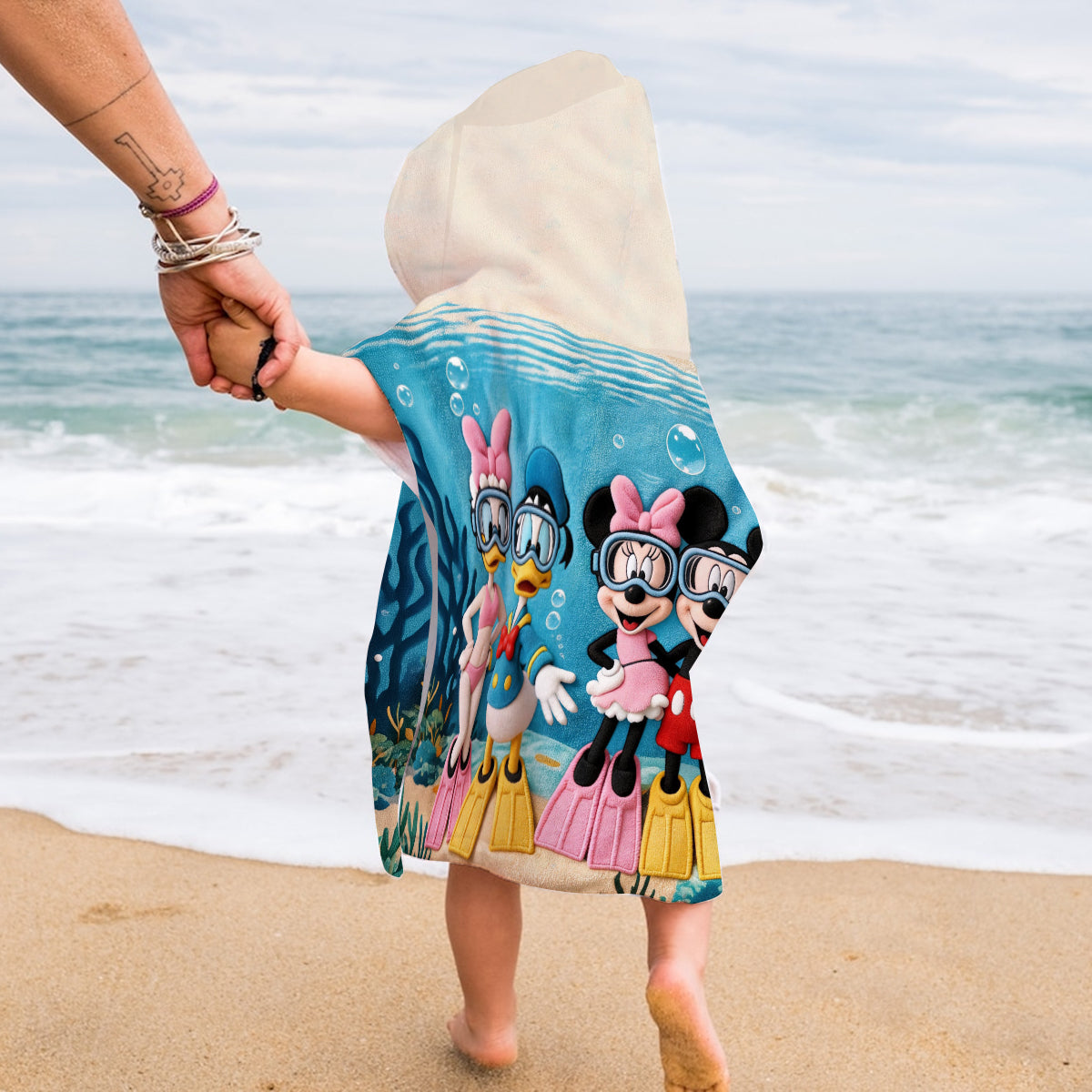 Beach Cartoon Mouse - Personalized Mouse Kid Hooded Towel Poncho