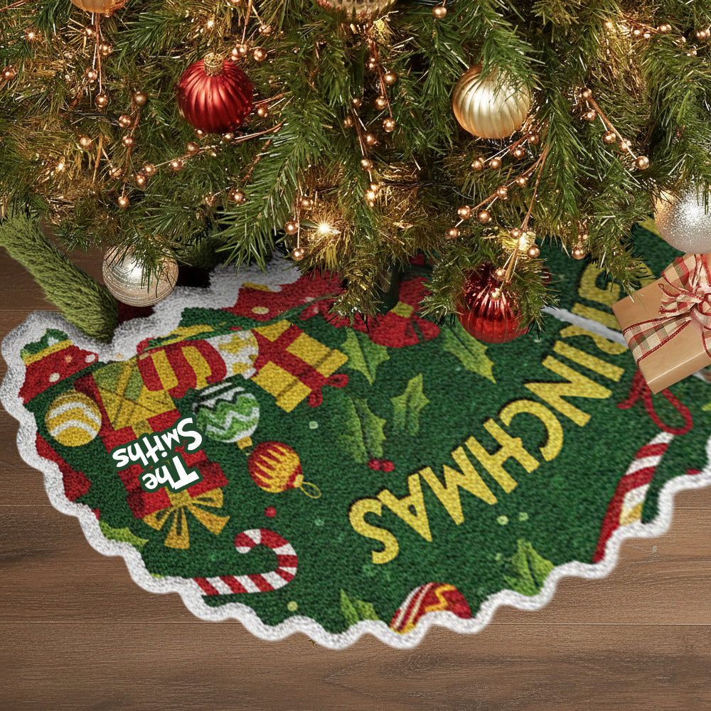 Merry Grinchmas - Personalized Stole Christmas Shaped Tree Skirt