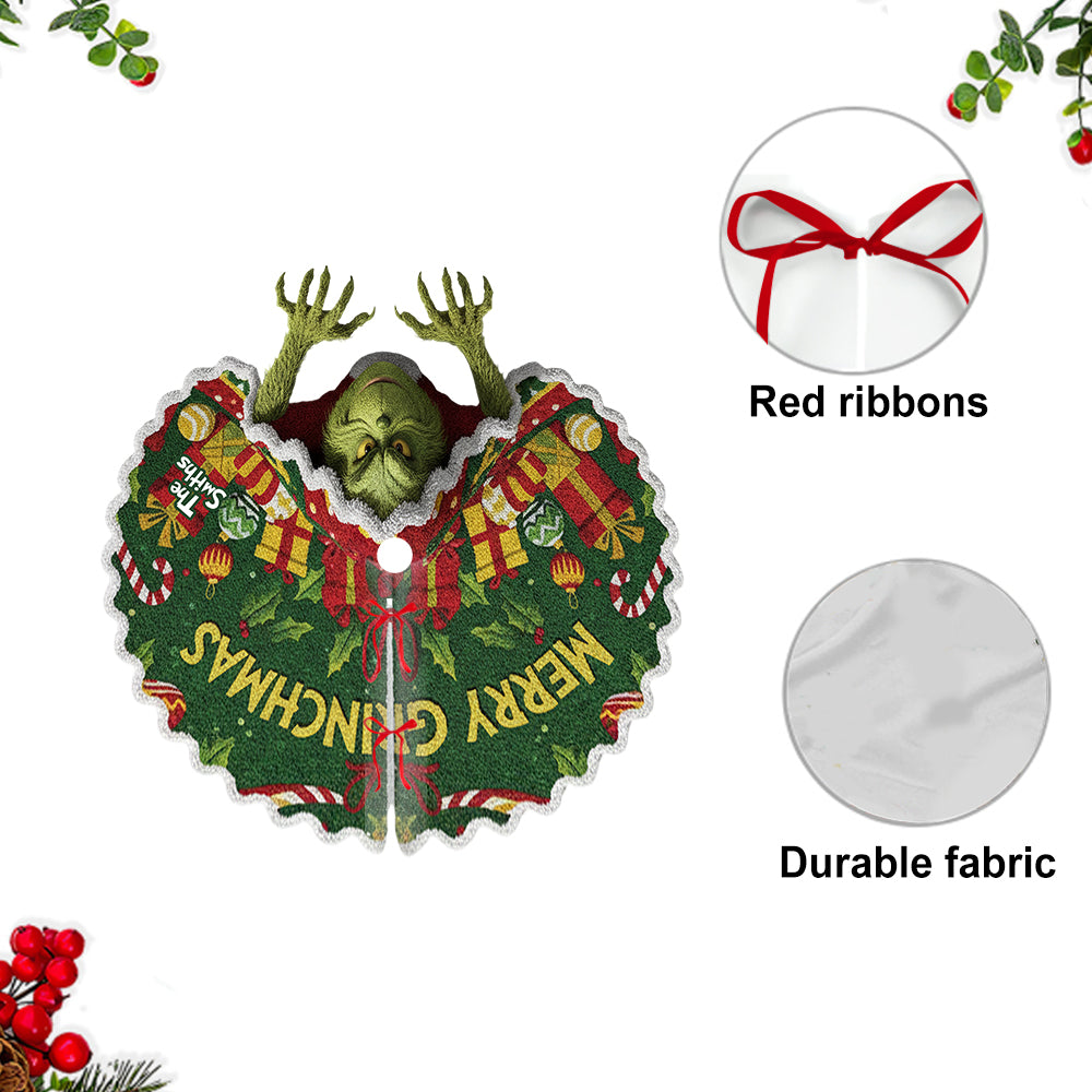 Merry Grinchmas - Personalized Stole Christmas Shaped Tree Skirt