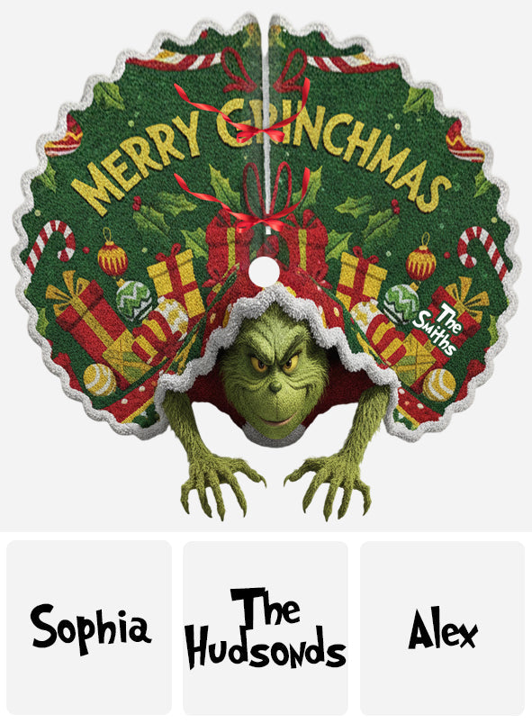 Merry Grinchmas - Personalized Stole Christmas Shaped Tree Skirt