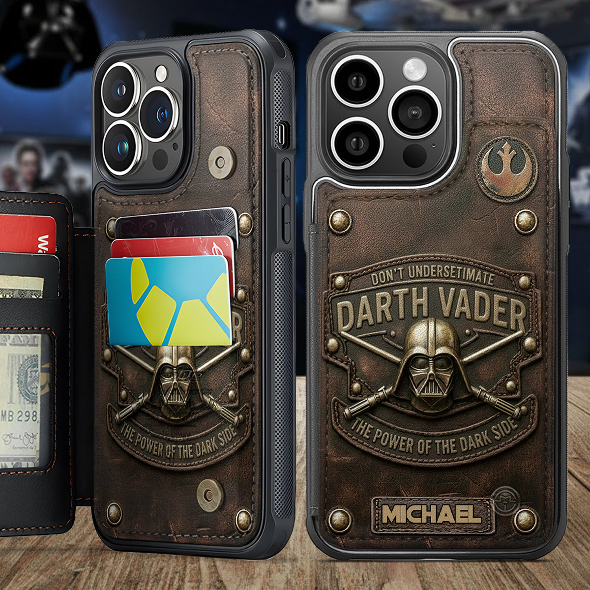 The Power Of The Dark Side - Personalized The Force Fully Printed Wallet Phone Case