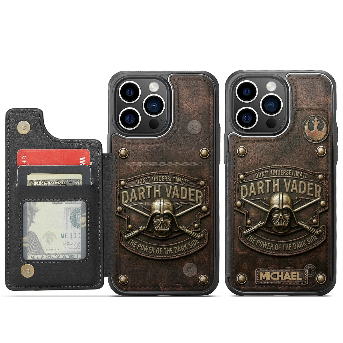 The Power Of The Dark Side - Personalized The Force Fully Printed Wallet Phone Case