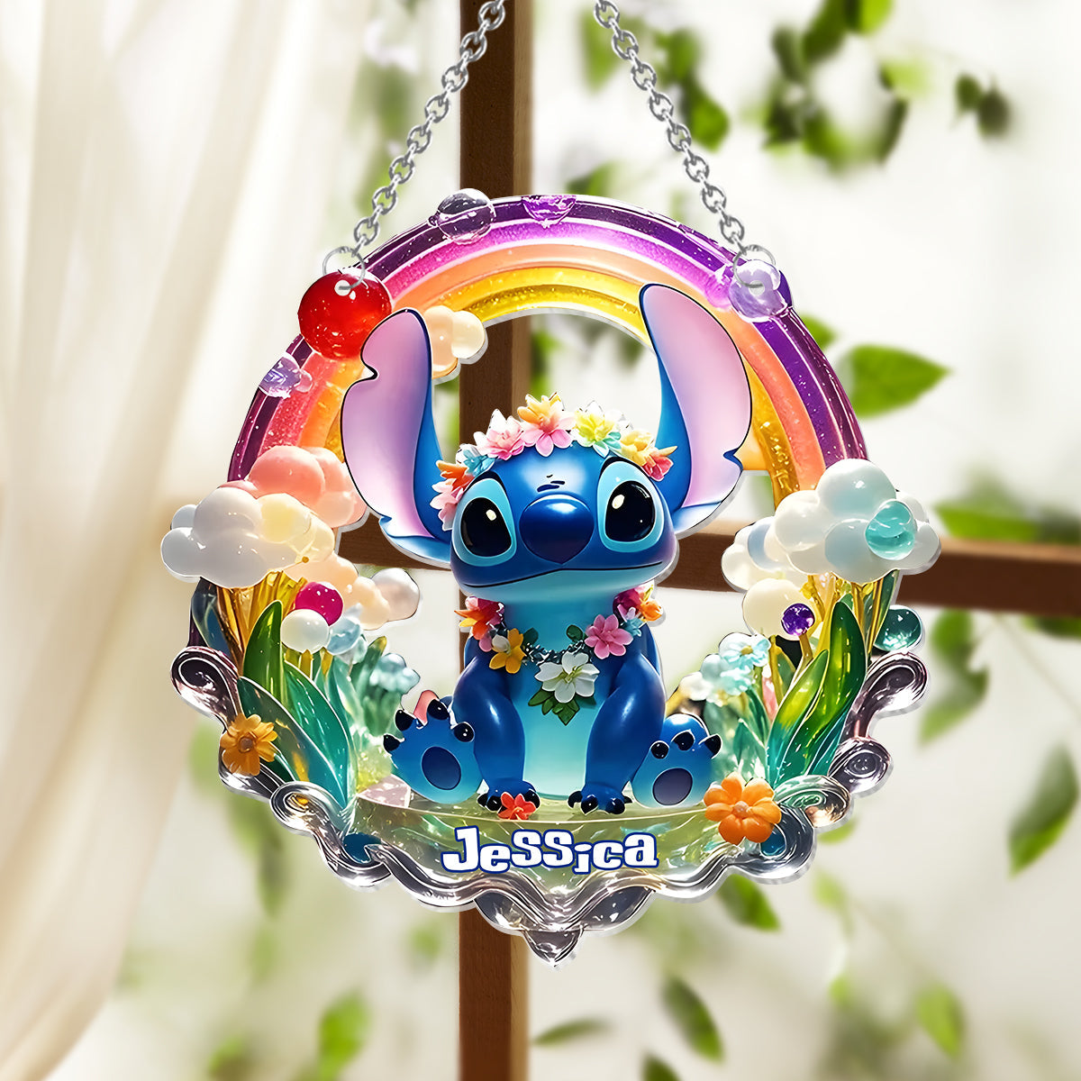 Cute Monster - Personalized Ohana Window Hanging Suncatcher Ornament