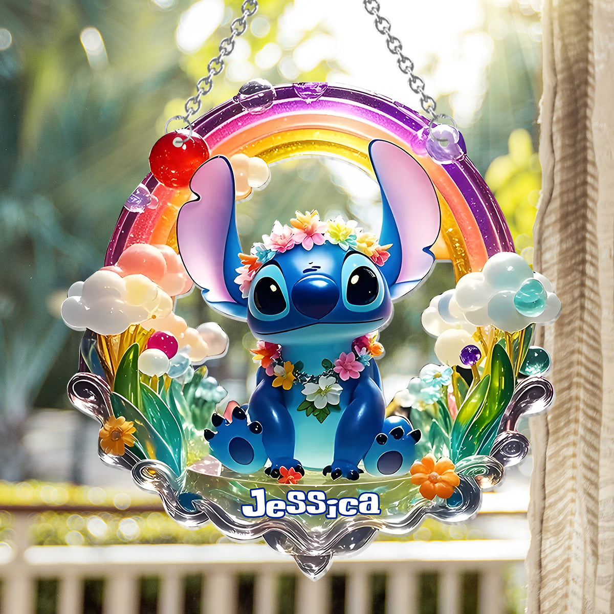 Cute Monster - Personalized Ohana Window Hanging Suncatcher Ornament