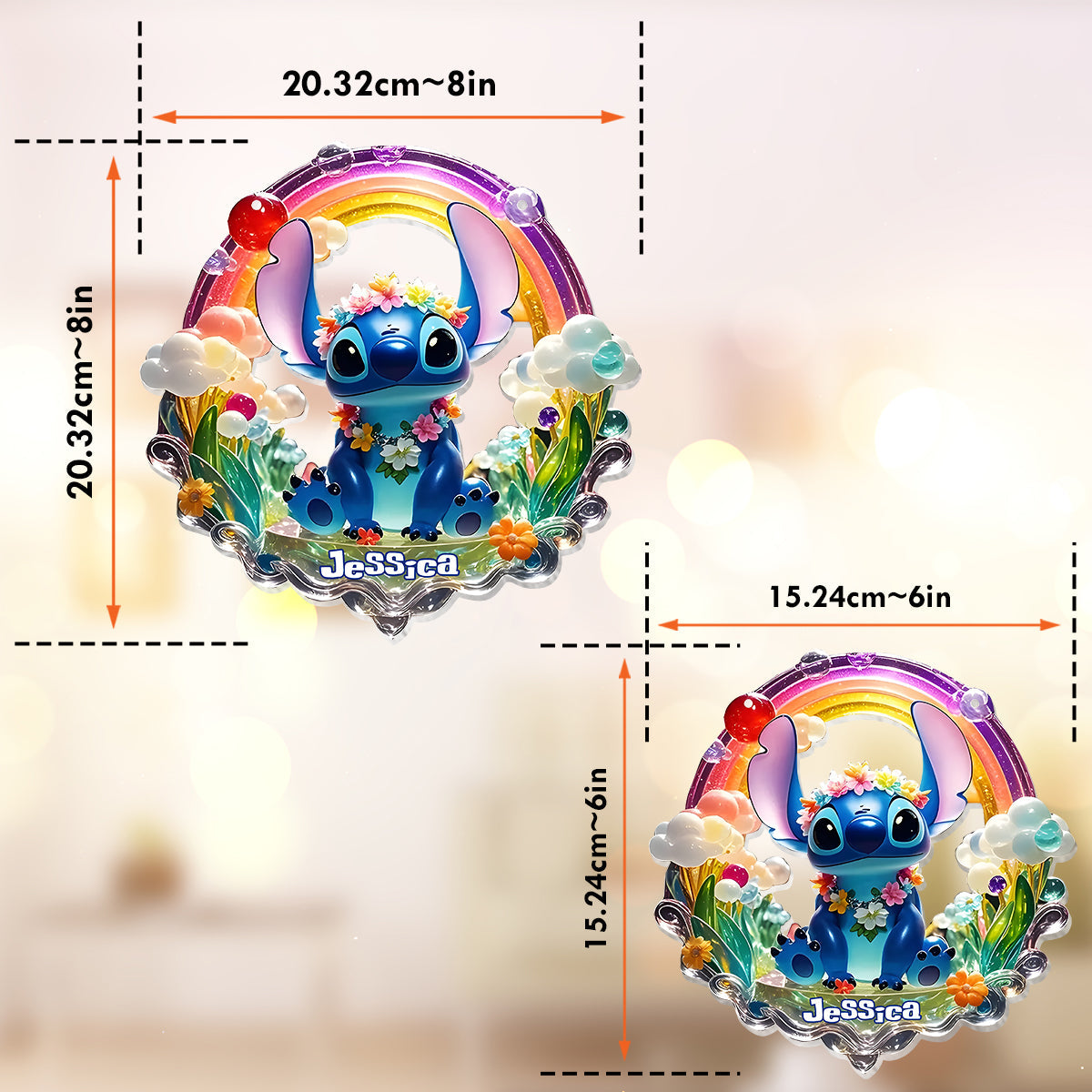 Cute Monster - Personalized Ohana Window Hanging Suncatcher Ornament