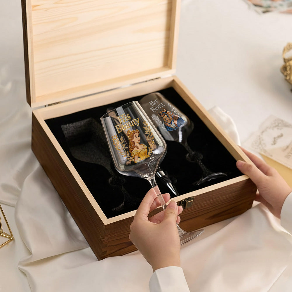 You & Me We Got This - Personalized Beauty And The Beast Wine Glasses Set With Wooden Box