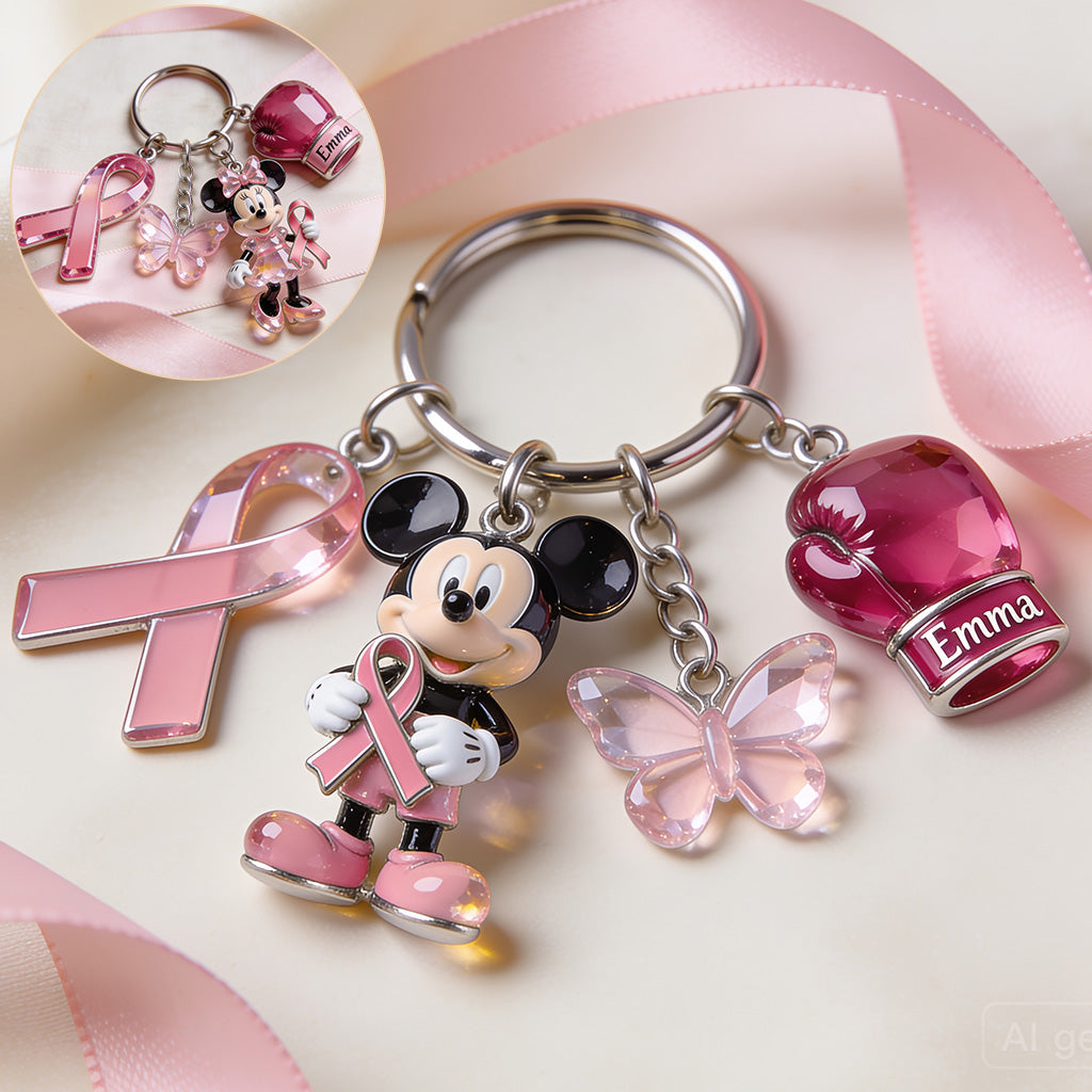 Breast Cancer Awareness - Personalized Breast Cancer Awareness Premium Keychain With Charms