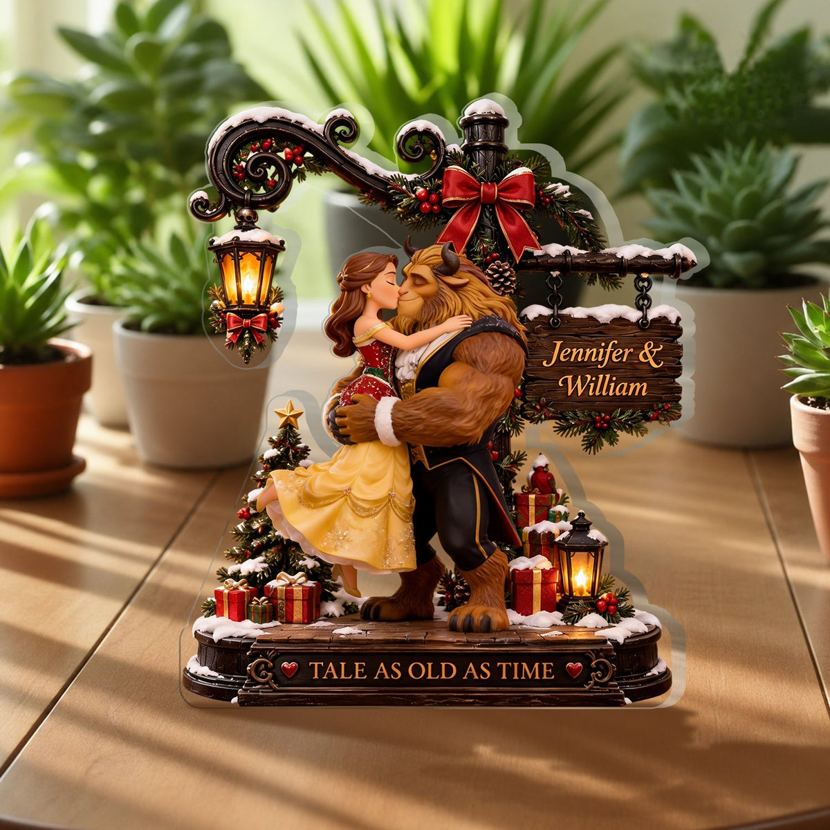 Romantic Christmas Fairytale Couple - Personalized Beauty And The Beast 2-Side Printed Acrylic Plaque