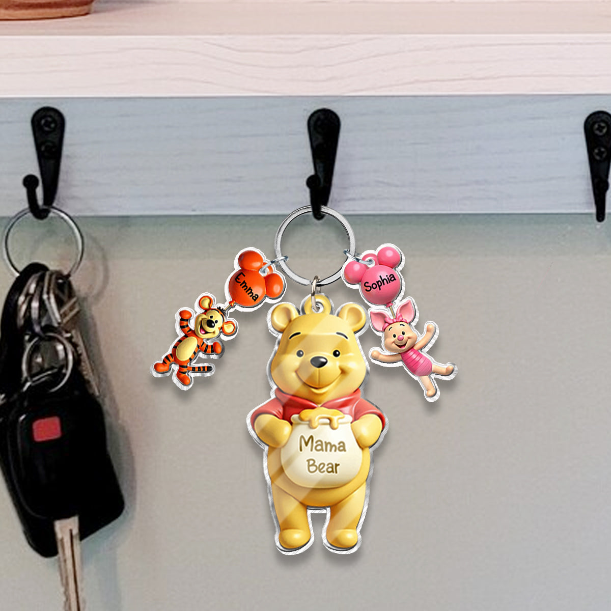 Mama Bear - Personalized Mouse Keychain with Charms