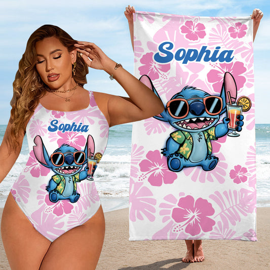 Ohana Summer - Personalized Ohana Women Swimming Bodysuit & Beach Towel