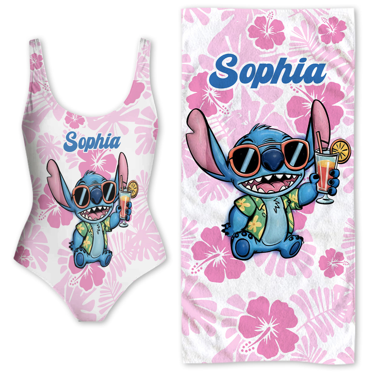 Ohana Summer - Personalized Ohana Women Swimming Bodysuit & Beach Towel