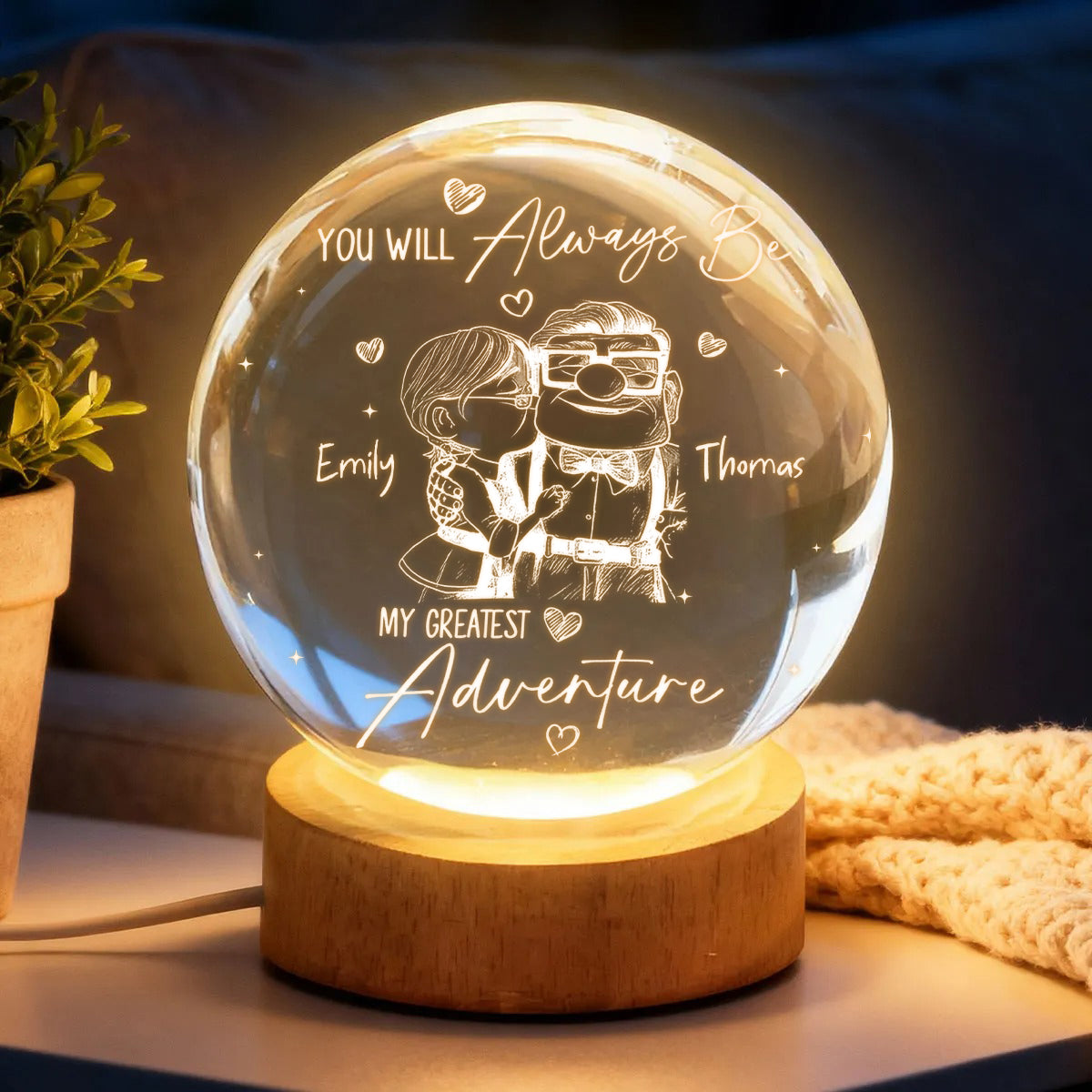 You Will Always Be My Greatest Adventure - Personalized Up Movie Couple Crystal Ball Night Light