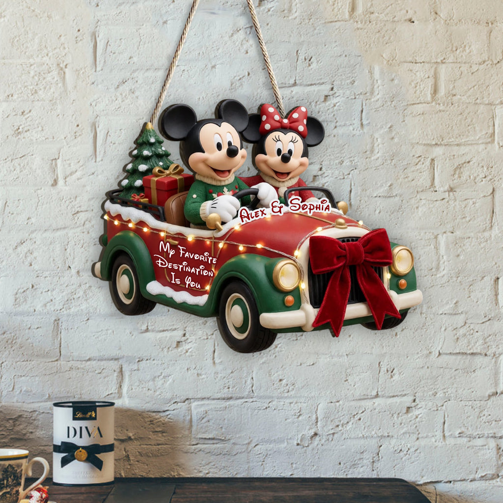 My Favorite Destination Is You - Personalized Mouse Shaped Wood Sign With Sash