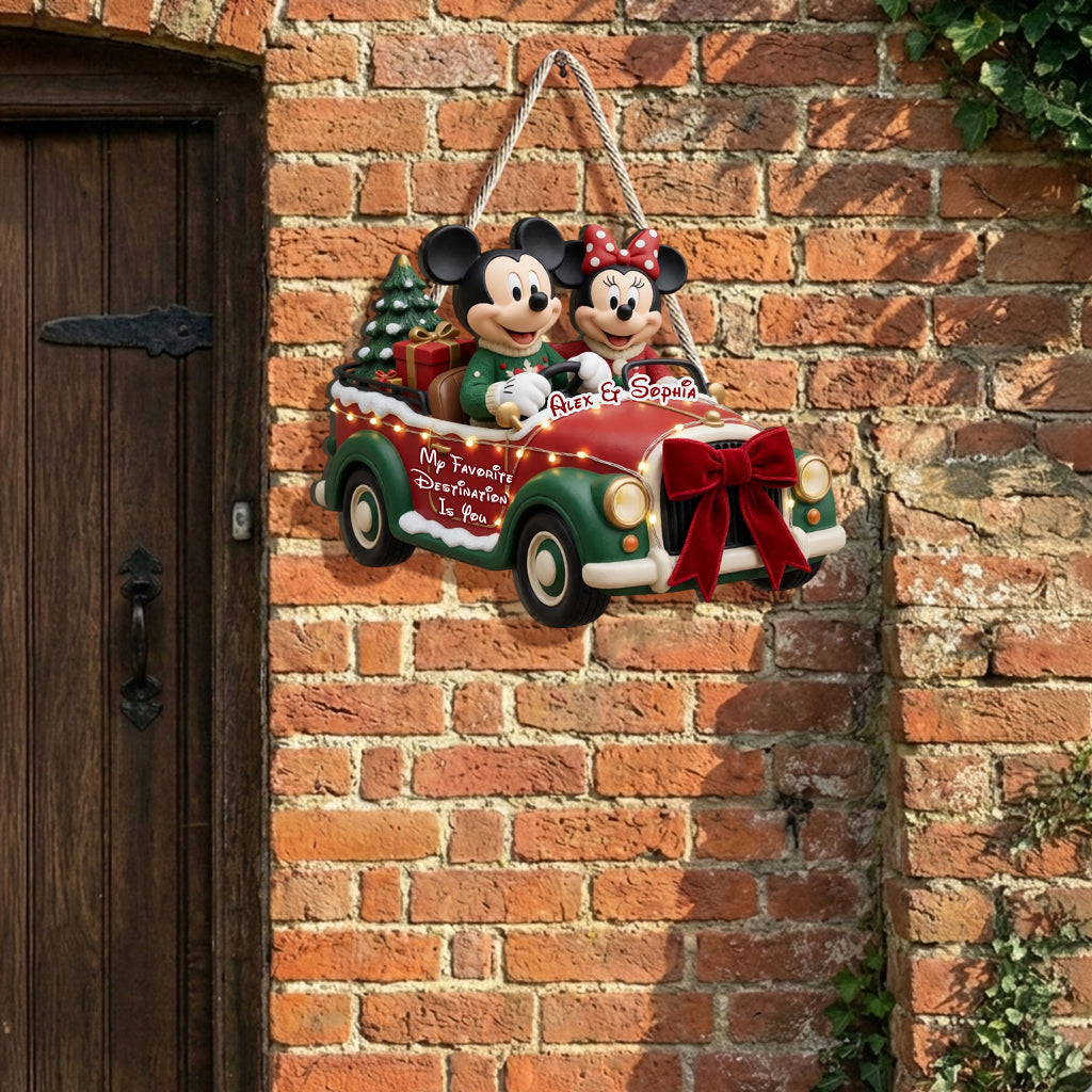 My Favorite Destination Is You - Personalized Mouse Shaped Wood Sign With Sash