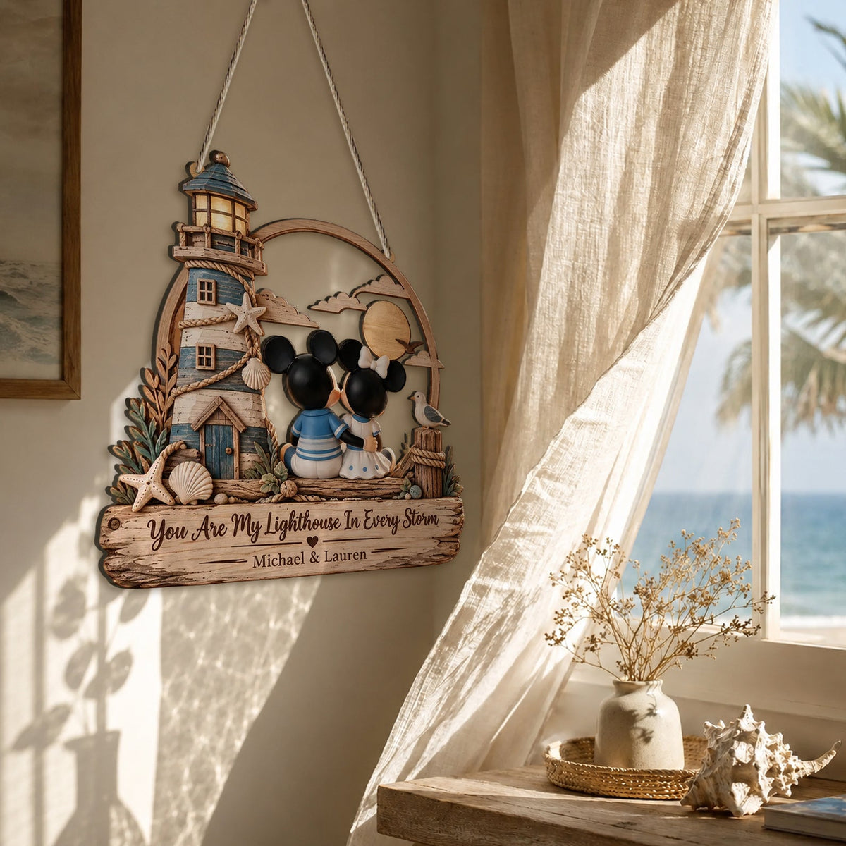 You Are My Lighthouse In Every Storm - Personalized Mouse Custom Shaped Wood Sign