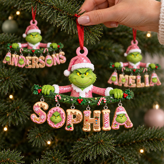 Grinchmas Name Letter - Personalized Stole Christmas Ornament With Charm