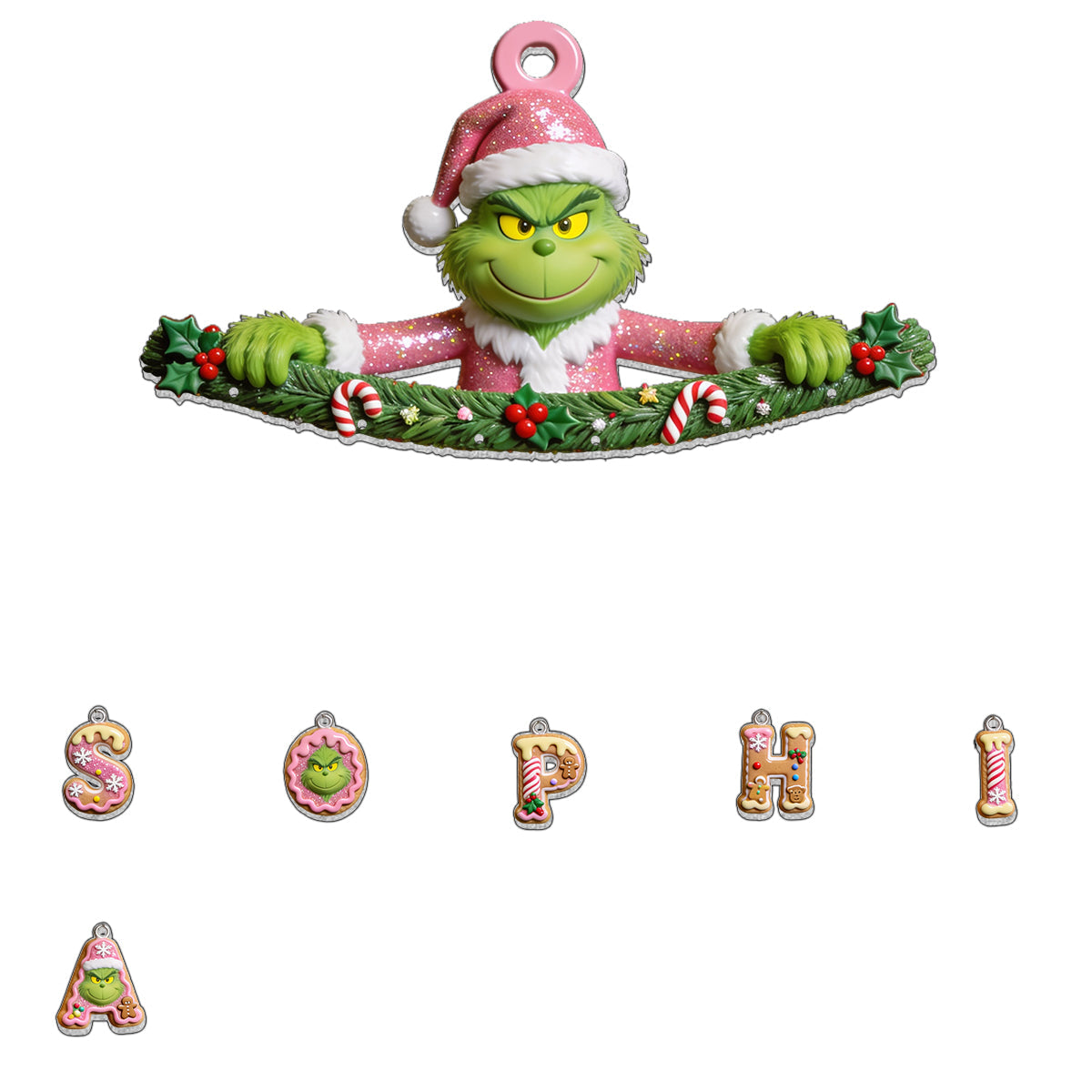 Grinchmas Name Letter - Personalized Stole Christmas Ornament With Charm