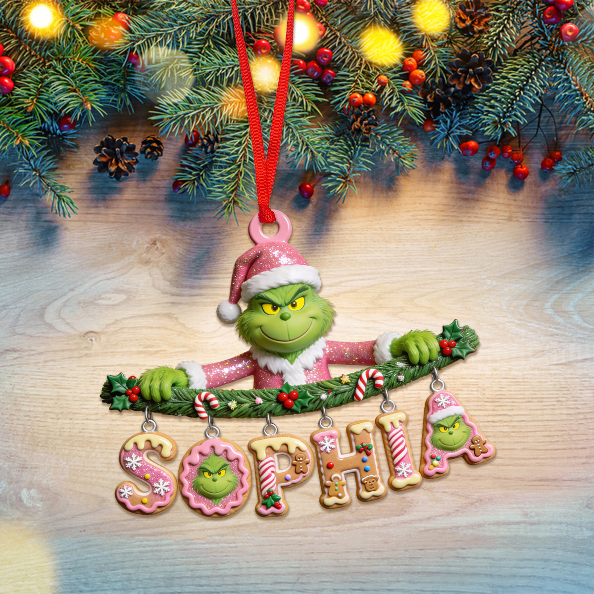 Grinchmas Name Letter - Personalized Stole Christmas Ornament With Charm