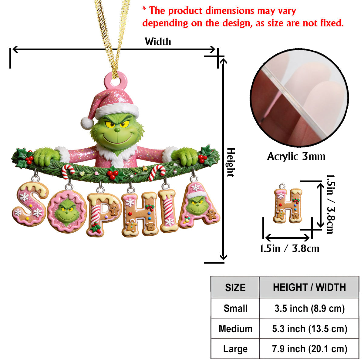 Grinchmas Name Letter - Personalized Stole Christmas Ornament With Charm