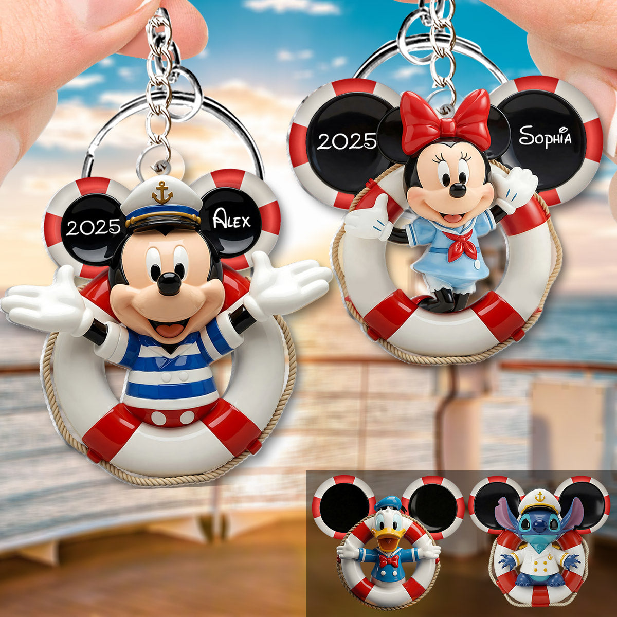 Cruise Ship Family - Personalized Mouse Custom Shaped Keychain