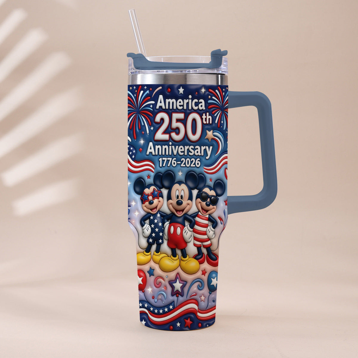 Cute Cartoon Mouse USA 250th Anniversary - Personalized Mouse Tumbler With Handle