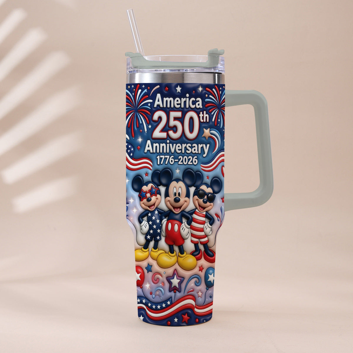 Cute Cartoon Mouse USA 250th Anniversary - Personalized Mouse Tumbler With Handle