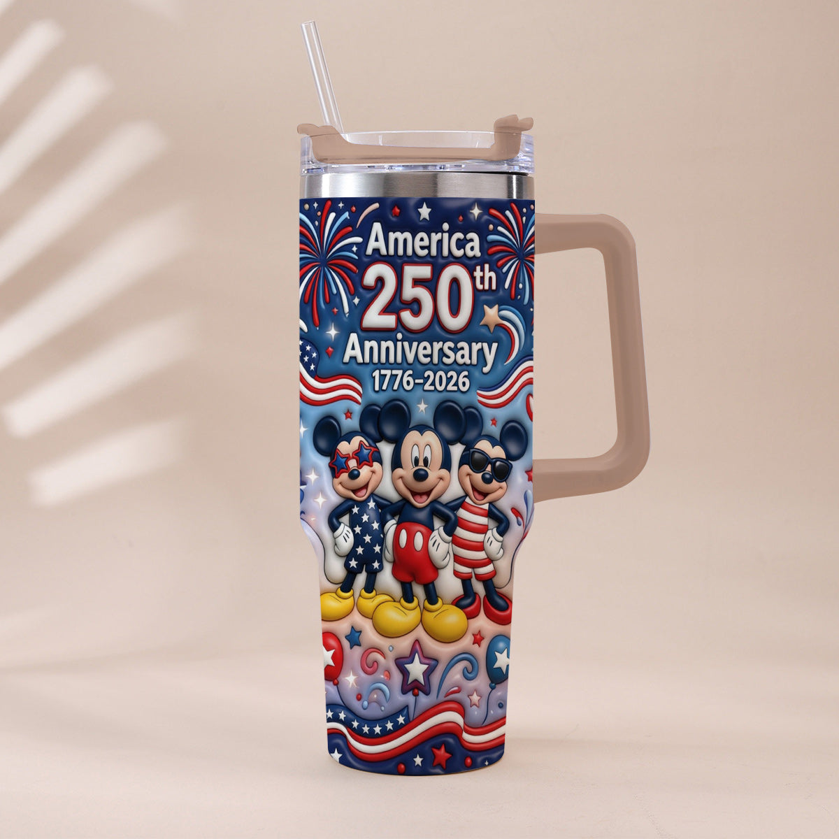 Cute Cartoon Mouse USA 250th Anniversary - Personalized Mouse Tumbler With Handle