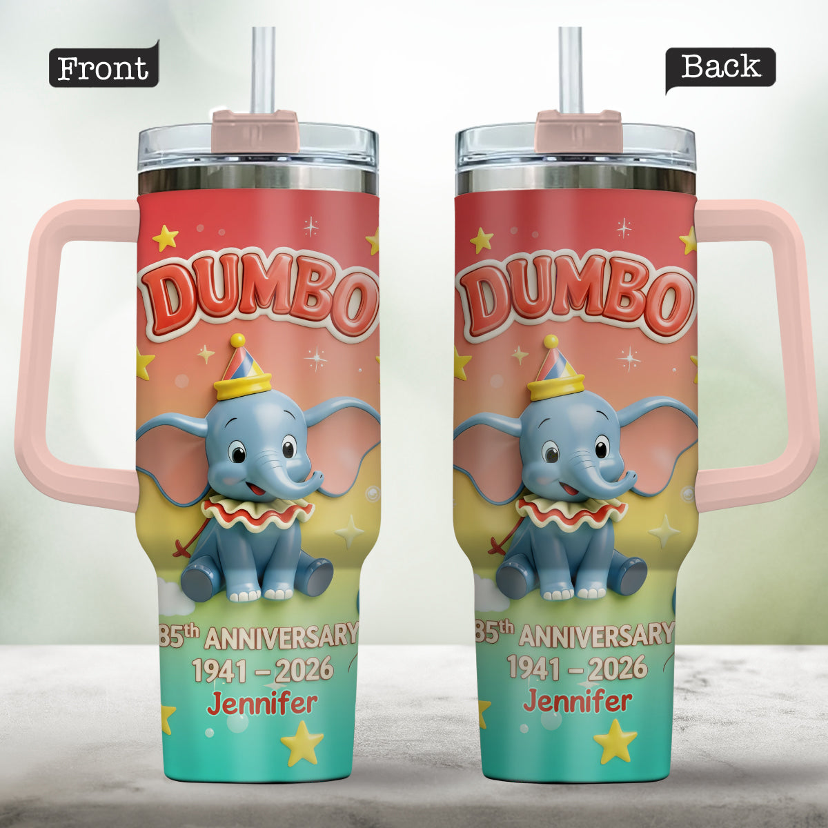 Flying Elephant 85th Anniversary - Personalized Baby Elephant Tumbler With Handle