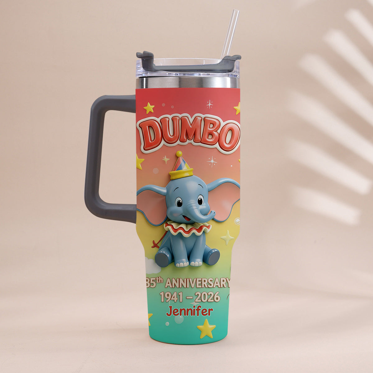 Flying Elephant 85th Anniversary - Personalized Baby Elephant Tumbler With Handle