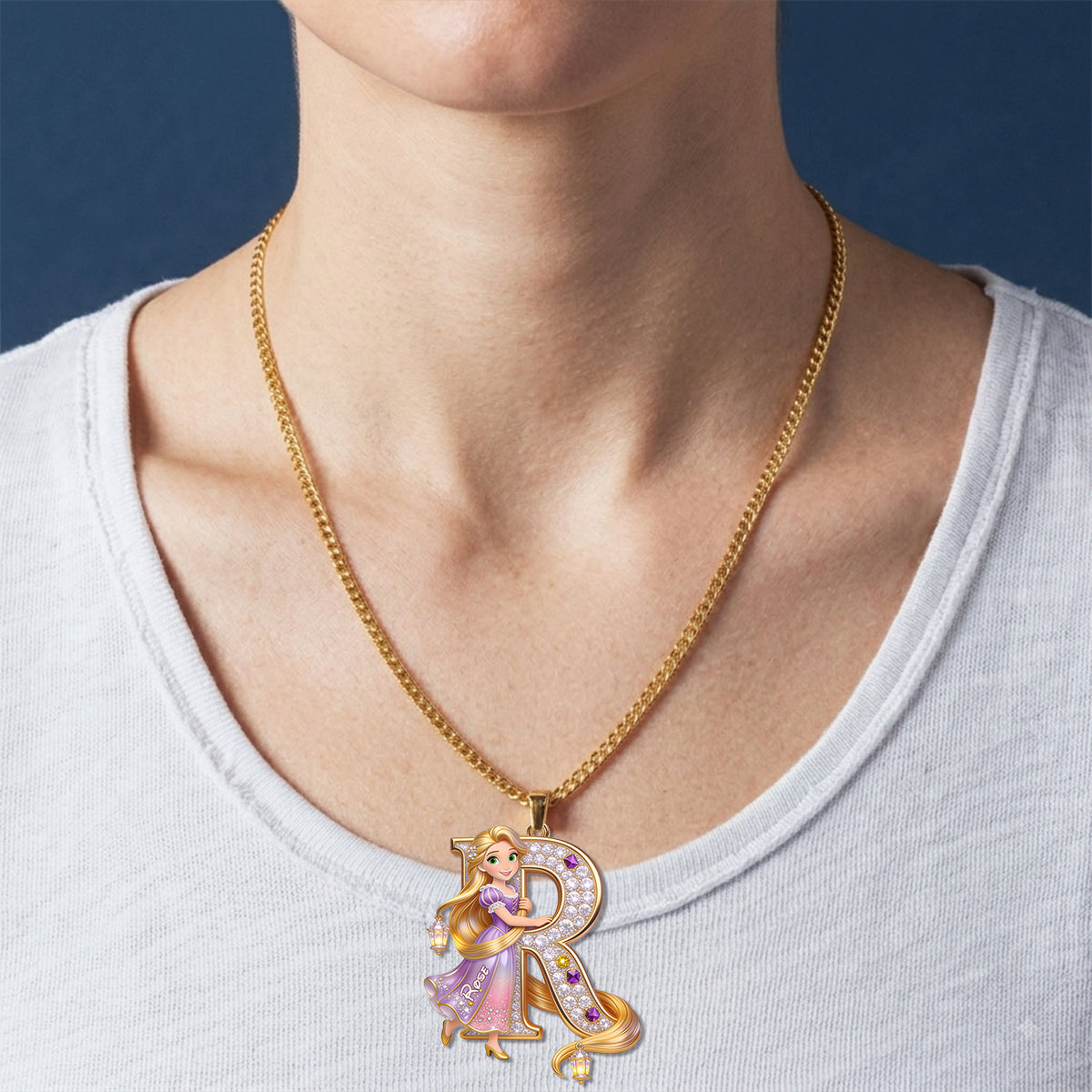 Endless Tresses Initial - Personalized Beautiful Princess Shaped Metal Pendant Necklace